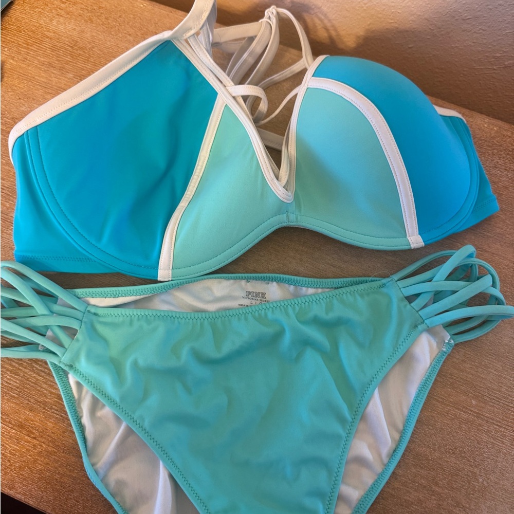 PINK Victoria's Secret Blue and Aqua Bikini Set
